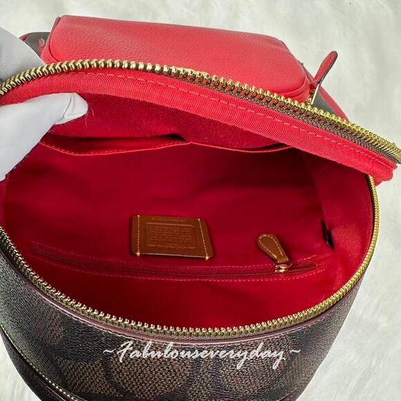 Coach Court Backpack In Maxi Signature Canvas/Gold/Walnut/Red CCK72 NWT